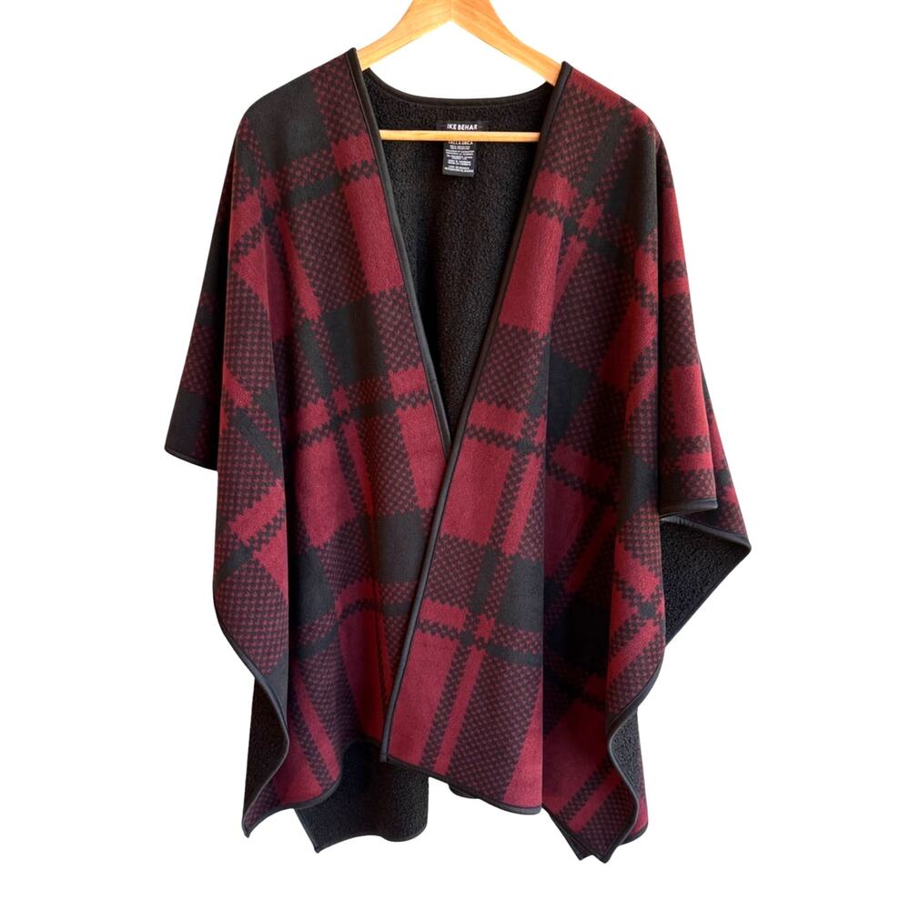 Ike Behar Red and Black Plaid Shawl Wrap Thick Plush Comfort Inside and Out OS
